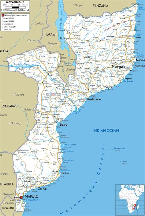 Large Road Map Of Mozambique With Cities And Airports Mozambique Africa ...