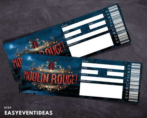 Printable Moulin Rouge Ticket Editable Moulin Rouge Tickets Musical Fake Surprise Ticket ...