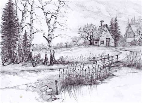 Landscape Pencil Sketches Of Nature Scenery - Draw-hub