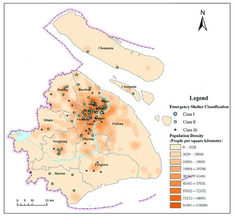 Spatial distribution of the population density in Shanghai. | Download ...