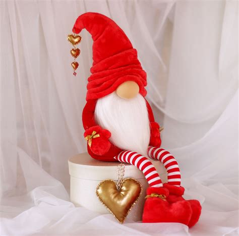 Large Gnome Tomte With a Golden Heart Valentines Day Decor | Etsy