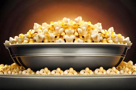 Premium Photo | A pan of popcorn with a black tray of popcorn on the ...