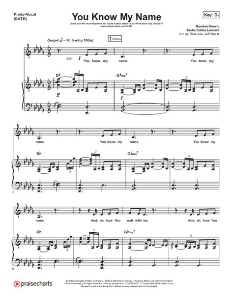 You Know My Name Sheet Music PDF (Tasha Cobbs Leonard) - PraiseCharts