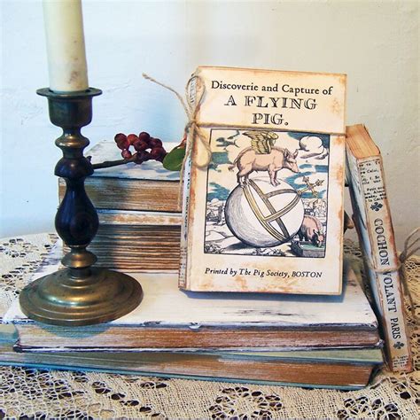 Flying Pig Book Cover Art Rustic Books Pig Gift Junk - Etsy