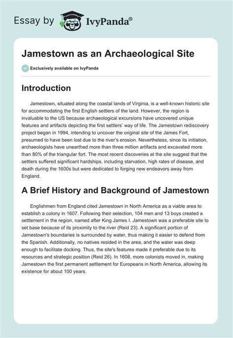 Jamestown as an Archaeological Site - 1926 Words | Essay Example