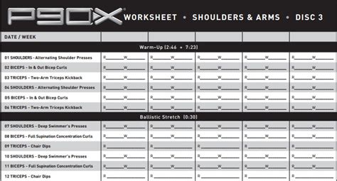 Shoulders And Arms P90x Worksheets