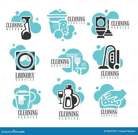 House and Office Cleaning Service Hire Labels Set, Logo Templates for Professional Cleaners Help ...