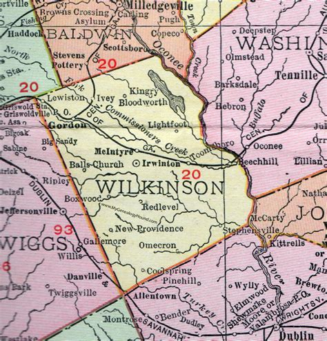 Wilkinson County, Georgia, 1911, Map, Irwinton, Gordon, McIntyre, Toomsboro, Bloodworth, Omecron