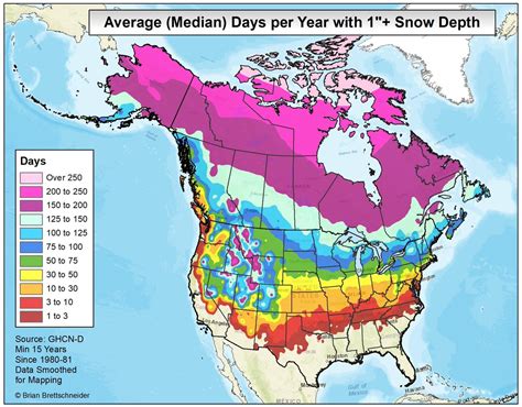 Places in the United States where snow is present for most of a winter ...