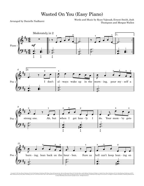 Wasted On You (arr. Danielle Nadkarni) by Morgan Wallen Sheet Music for Easy Piano at Sheet ...