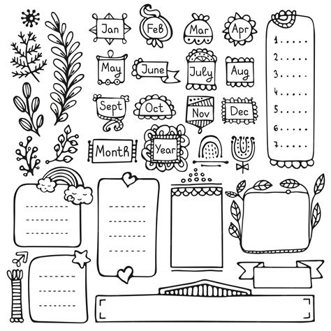 Premium Vector | Bullet journal hand drawn vector elements for notebook ...