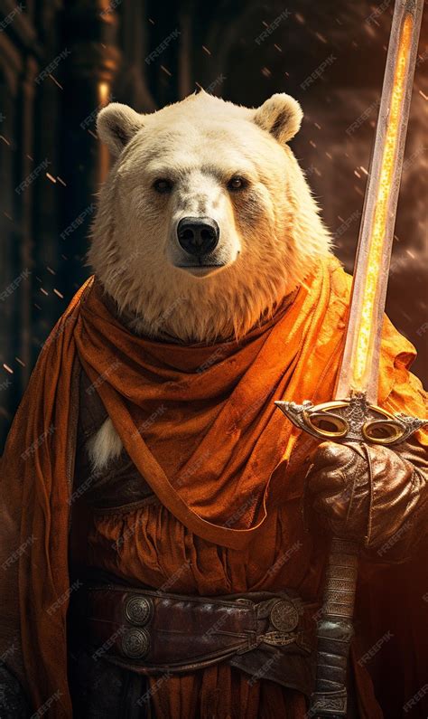 Premium AI Image | There is a bear dressed in a medieval outfit holding a sword generative ai