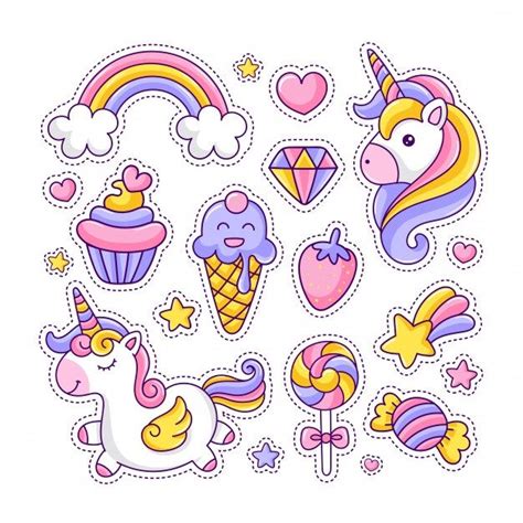 Colorful Cute Unicorn And Desserts Sticker Pack | Cute stickers ...