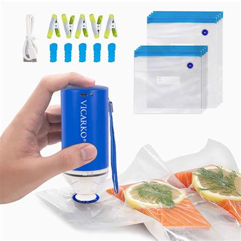 Sous Vide Bags BPA Free Reusable Food Vacuum Sealer Bags, with Rechargeable Vacuum Pump, for ...