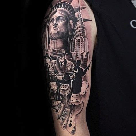 New York City Themed Male Gangster Arm Tattoo Design Inspiration ...