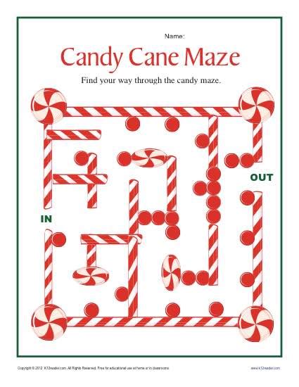 Candy Cane Maze Worksheet for 2nd and 3rd Grade