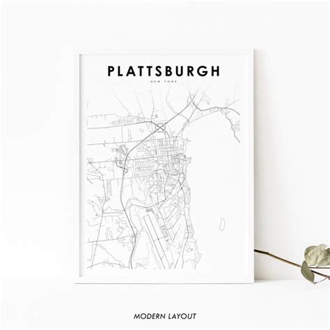 Plattsburgh NY Map Print New York USA Map Art Poster Clinton | Etsy