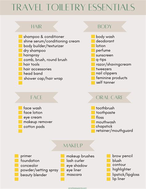 Your Complete List of Travel Toiletries Essentials: Free Printable Included! - Anneliese Susanne