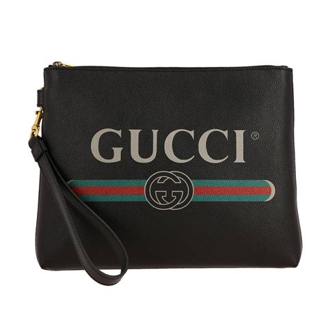 GUCCI: Medium print leather clutch bag with Classic print | Bags Gucci ...