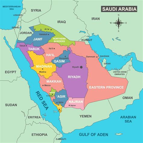 Saudi Arabia Map With Region Name 21253673 Vector Art at Vecteezy