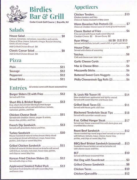 Menu – Birdies Bar and Grill