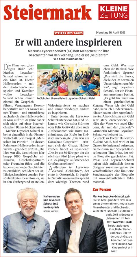 Kleine Zeitung: Er will andere inspirieren – Menschen im Porträt