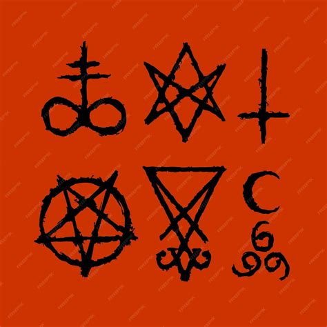 Premium Vector | Satanic symbols medieval occultism magic stamps sigils keys mystical symbols ...