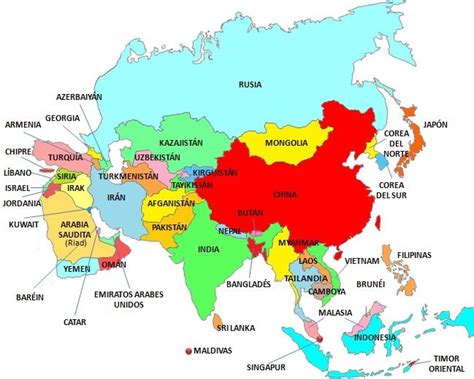 Mapa con los países de Asia | Saber es breve