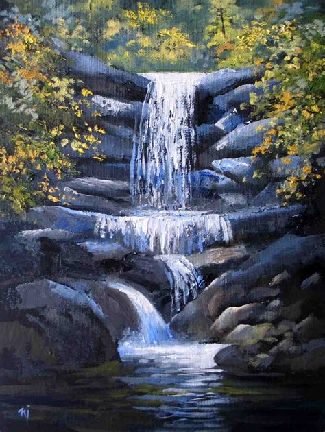 Waterfall Acrylic Painting at PaintingValley.com | Explore collection of Waterfall Acrylic Painting