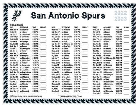 Printable 2022-2023 San Antonio Spurs Schedule