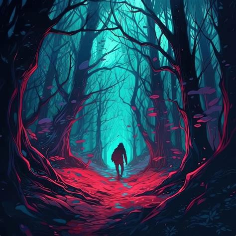 Premium AI Image | animation of a person walking through the forest in the style of nightmarish ...