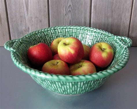Vintage SylvaC large fruit bowl / Green pottery basket bowl centrepiece by TinkerTinkerTinker on ...