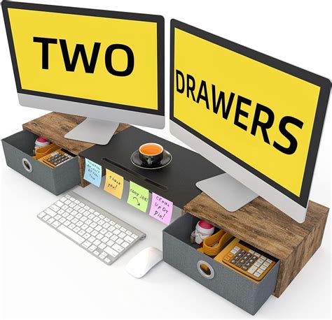 Monitor Stand with Drawer, Wooden Laptop Stand for Desk Monitor PC Computer Stand Shelf with ...