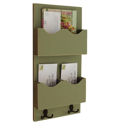 Tall Mail Organizer with two mail slots - One Divided Slot and One Large Slot with Key Hooks ...