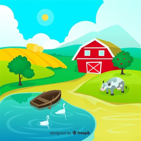 Cartoon farm landscape | Free Vector