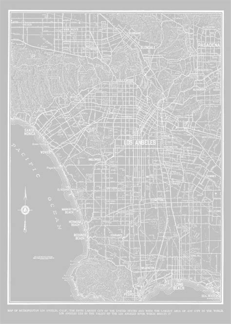 Los Angeles Map Street Map Light Gray Print Poster - Etsy