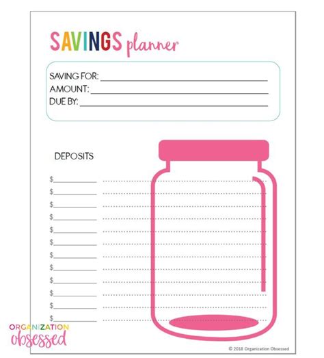 Free Printable Savings Planner - Organization Obsessed | Savings ...