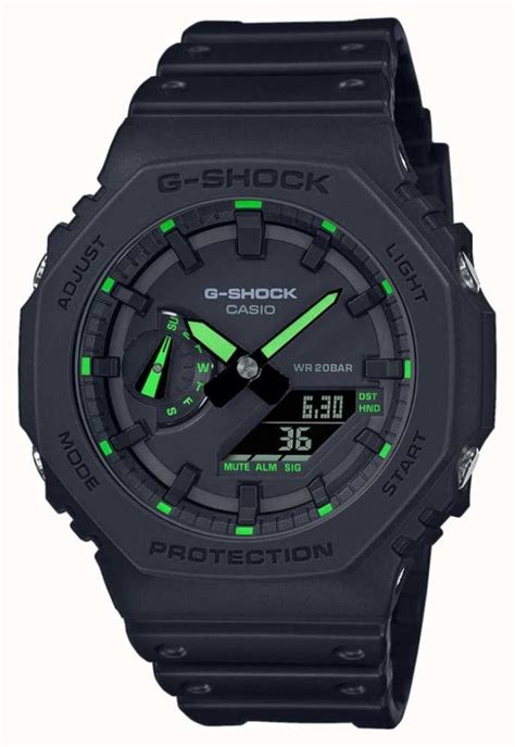 Casio G-Shock 2100 Utility Black Series Neon Green Details GA-2100-1A3ER - First Class Watches™