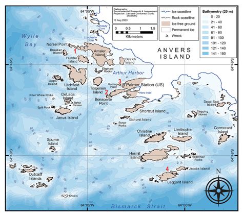 Map of the Palmer Station boating area. The four collection sites shown... | Download Scientific ...