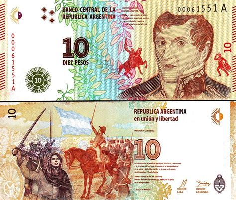 ARGENTINA 10 PESOS 2015 2016 UNC CONSECUTIVE 2 PCS PAIR P-NEW -A-MANUEL ...