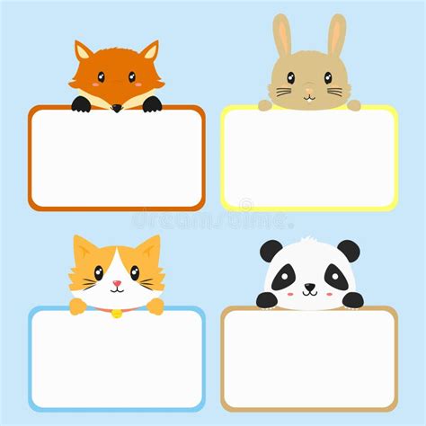 Animal Banner Template. Cute Animal Holding Banner Cartoon Vector Stock ...