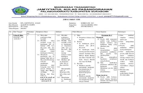 Contoh Jurnal Harian Guru Mts K13 - tukaffe.com