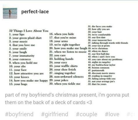 Cute 52 things I love about you list | Creative gifts for boyfriend ...