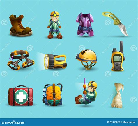 Speleology 3d icons set stock vector. Illustration of backpack - 62311873