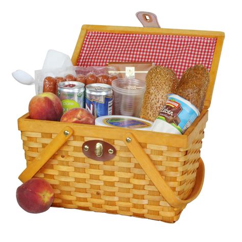 Vintiquewise 12.5 in. x 7.5 in. x 7.5 in. Picnic Basket Gingham Lined with Folding Handles ...