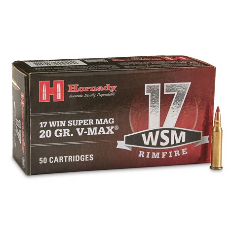 Hornady, .17 WSM, V-MAX, 20 Grain, 50 Rounds - 645101, .17 WSM Ammo at ...