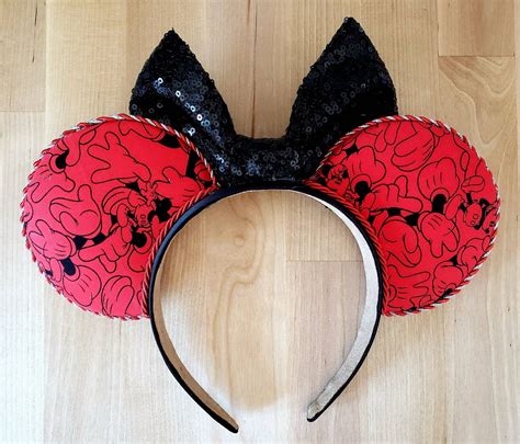 Classic Mickey Mouse Ears Headband Red & Black Ears Black | Etsy