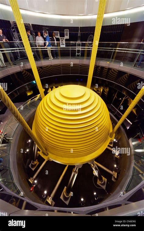 Tuned mass damper pendulum weighing 660 tonnes atop Taipei 101 skyscraper Taipei Taiwan. JMH5730 ...