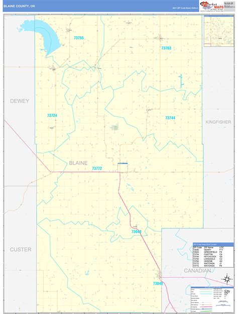 Blaine County, OK Zip Code Wall Map Basic Style by MarketMAPS ...