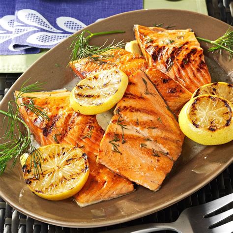 Lemony Grilled Salmon Fillets with Dill Sauce Recipe | Taste of Home